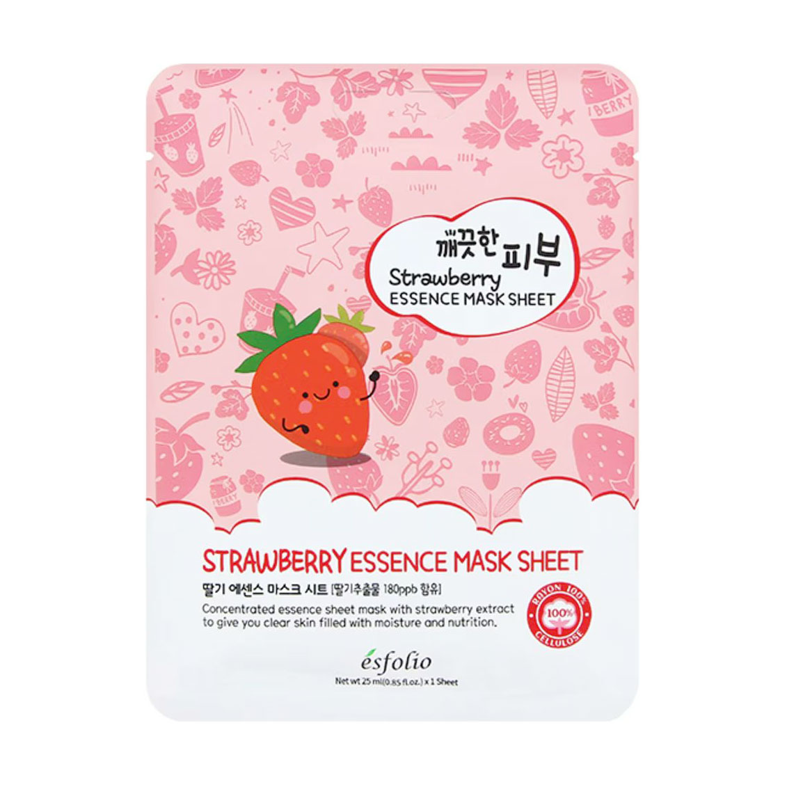 Тканинна маска для обличчя Esfolio Pure Skin Strawberry Essence Mask Sheet з екстрактом полуниці, 25 мл